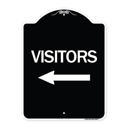 Signmission Visitors with Left Arrow Heavy-Gauge Aluminum Architectural Sign, 24" x 18", BW-1824-24617 A-DES-BW-1824-24617